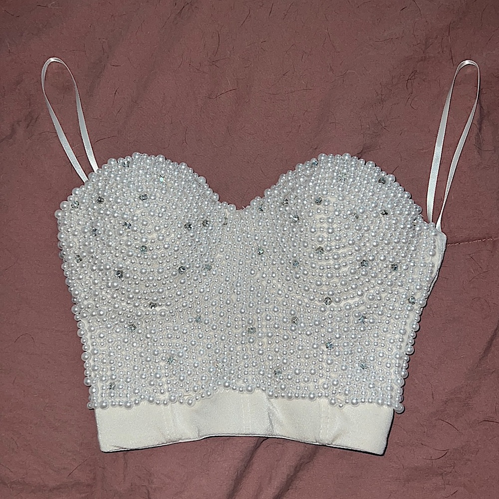 Windsor White Corset Pearl Top